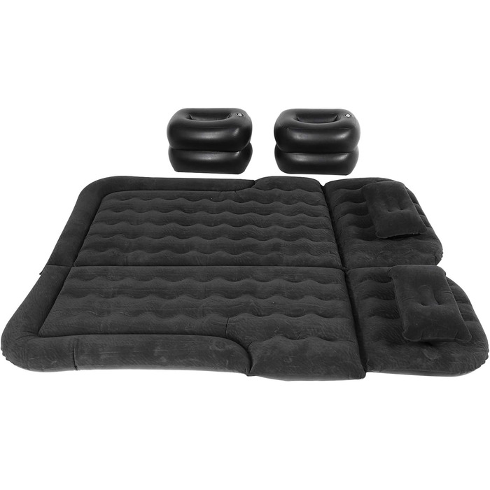 Автомобільний надувний матрац з насосом для заднього сидіння, подорожей, кемпінгу, позашляховика, 2 подушки (чорний)