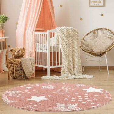 Дитячий килимок pay - - 80x150 см-красивий дитячий килимок з коротким ворсом у вигляді зоряного неба-Oeko-Tex Стандарт 100 (160 см круглий, рожевого кольору)