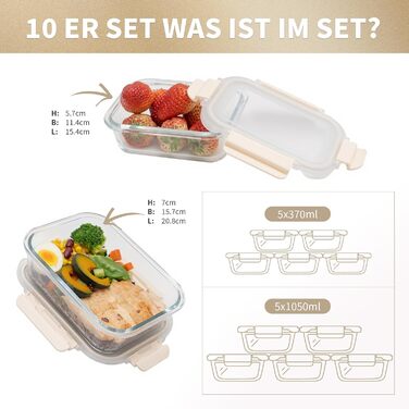 Набір контейнерів для зберігання їжі з кришками, 20 шт. (10 контейнерів, 10 кришок), миюча посуду, придатні для мікрохвильової печі та морозильної камери, герметичні, сучасні, для продуктів харчування, набір контейнерів для їжі (FE1537-cremig)