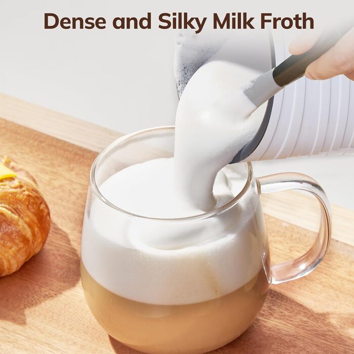 Електричний спінювач молока Morpilot 6-в-1: для лате, капучино, гарячого шоколаду, 130-500 мл, 600 Вт, антипригарне покриття, нержавіюча сталь, бежевий