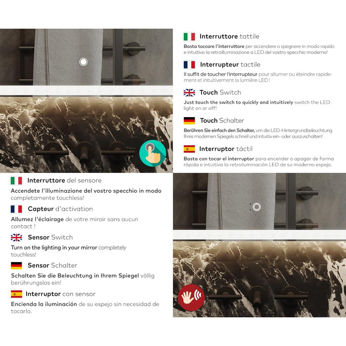 Дзеркало для ванної кімнати з підсвічуванням LED, 120x70 см, без рами, сучасний дизайн, на замовлення, Ambient Line