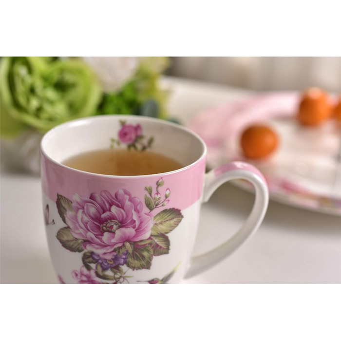 Комплект чашок для кави London Boutique K414, 330 мл, рожевий, 4 шт. (Porzellan, Shabby Chic, Vintage)