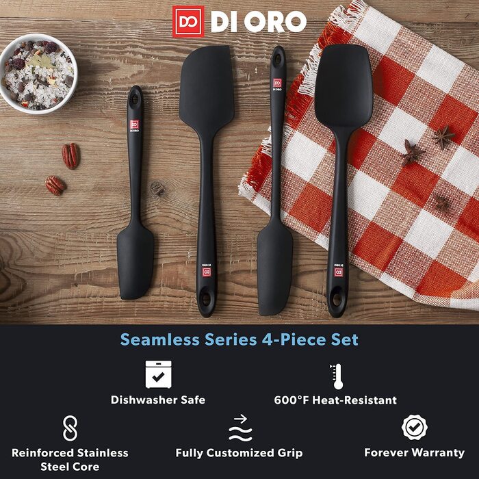 Набір силіконових шпателів DI ORO - 315c термостійкі ложки для випічки і скребки для тіста-ергономічний безшовний цілісний дизайн -