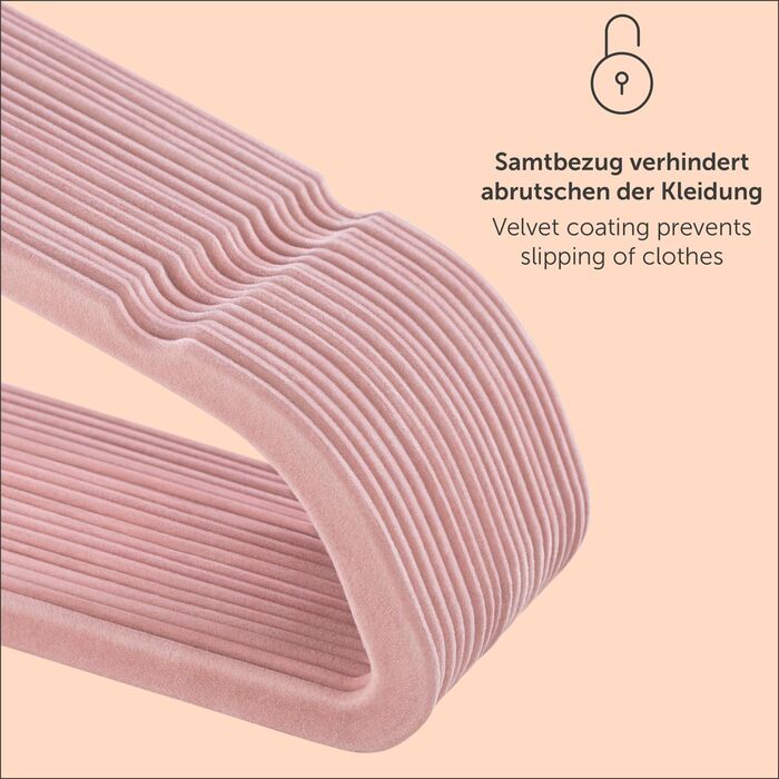 Набір вішалок для одягу Blumtal 50 шт. - обертаються на 360°, міцні, економія місця, не ковзають. Рожеві оксамитові вішалки з покриттям, 50 шт. Rosegold / Рожевий