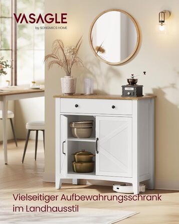 Шафа VASAGLE для кухні, комод, шафа для зберігання з ящиками та дверцятами, регульована полиця, стиль кантрі, для вітальні, кухні, їдальні, 40 x 140 x 80 см, вінтажний білий + медовий колір, BBK381W02