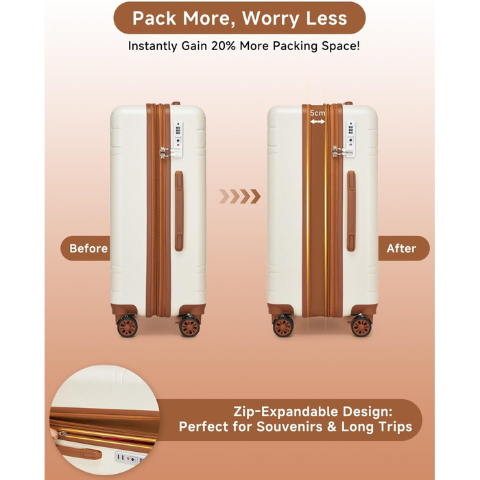 Набір валіз Sea Choice 3 шт. з жорстким корпусом, розширюваний, легкий, з TSA замком, бежевий