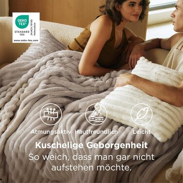 BEDSURE Плед-декор для дому - теплий вовняний та флісовий плед, ковдра на диван, великий м'який плед для вітальні, бежевий, 150 x 200 см