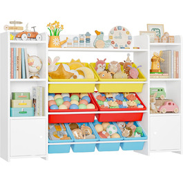 FOREHILL Регульована полиця для іграшок з 8 ящиками, дитячий шафчик, книжкова полиця для дітей, органайзер для іграшок, меблі для дитячої кімнати з іграшковою коробкою, 138,8 x 94,3 x 29,6 см, білий (білий з червоним)