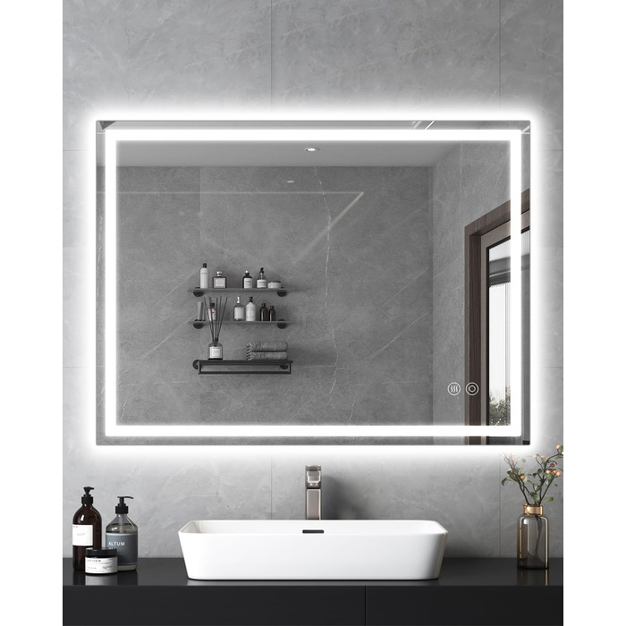 Дзеркало для ванної кімнати Habison з підсвічуванням LED, 50x70 см, сенсорне керування, регулювання яскравості, 3 колірні температури, функція пам'яті, антизапар, без Bluetooth