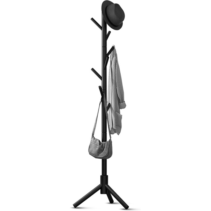 Дерев'яний вішак для одягу Bayt - стійка для одягу 175 см з 8 гачками, чорний колір