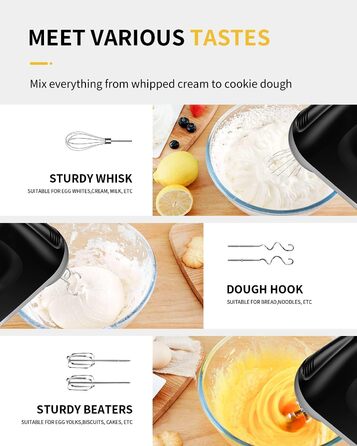 Електричний міксер ручний 6 швидкостей + турбо, без розбризкування, з набором аксесуарів з нержавіючої сталі, 400W, тихий мотор, великий об'єм