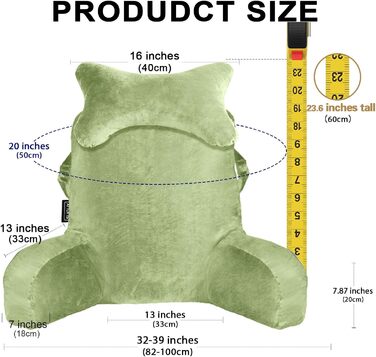 Підлогове крісло-мішок для читання в ліжку, диван для дорослих, подушка для спини з кишенею, крісло для ліжка, читання, перегляду телевізора, ігор (зелене)