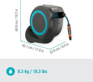 Шланг садовий Gardena RollUp M (бірюзовий) 20м: гнучкий, з поворотним барабаном, з кріпленням для стіни, з розпилювачем та 20м шлангу