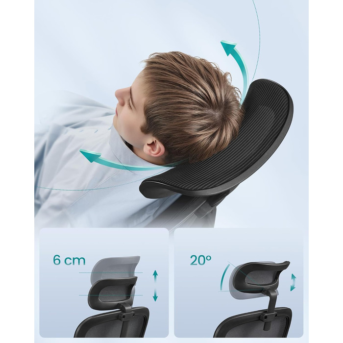 Офісне крісло SONGMICS з ергономічною підтримкою спини, сітчасте, з регульованою підголовником, для дому та офісу (чорний)