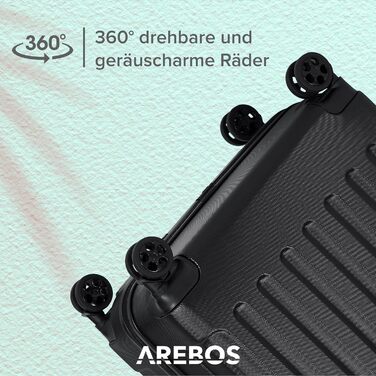 Набір дорожніх валіз Arebos з 4-х тверда оболонка з АБС набір валіз на візку телескопічна ручка замок на блискавці колеса на 360 S-M-L-XL чорний