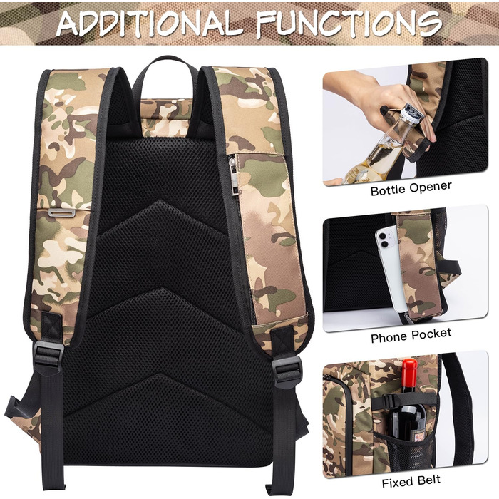 Рюкзак-холодильник Laripwit на 54 банки, 32л, камуфляж - ідеальний для пікніків, походів та кемпінгу