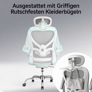 Офісне крісло LarkLeaves з ергономічною спинкою, регульованими підлокітниками, підставкою для попереку та підголівником. Максимальне навантаження 140 кг, сірий колір.