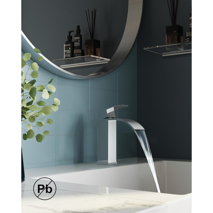 Змішувач для ванної кімнати FORIOUS водоспад, одноручний, з виливом 80 мм, хромований, економний, для ванної та туалету