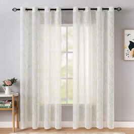 Комплект штор MIULEE Voile з 2 шт. з гілками дерев, люверси, 245x140 см, білий/зелений