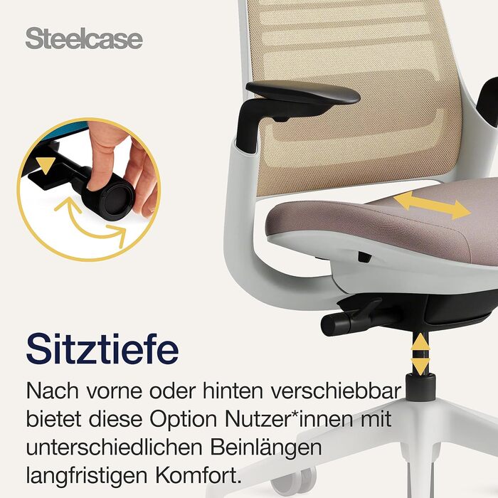 Офісний стілець Steelcase Series 1 з підтримкою спини LiveBack та 4D-підлокітниками, 66 x 64 x 92 см