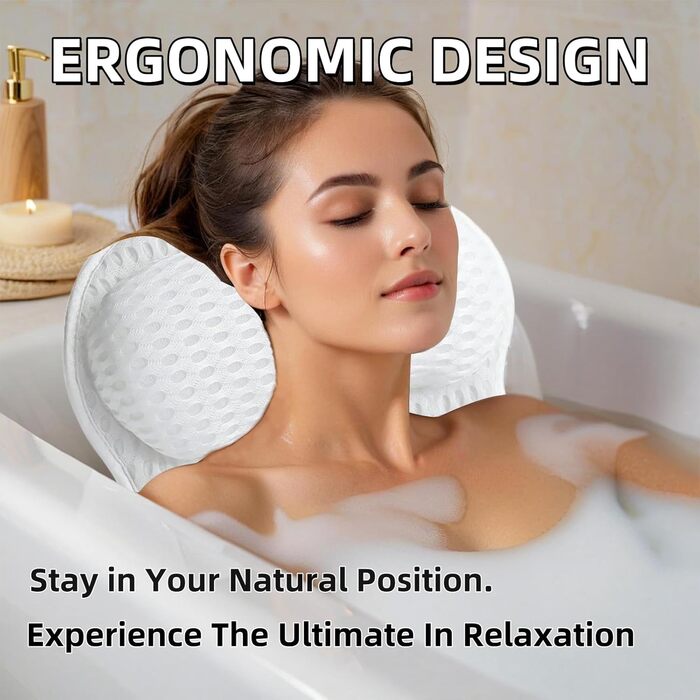 Подушка для ванни Luxus: м'яка сітка 4D Air Mesh з підтримкою шиї та спини, антиковзкі присоски, ергономічна підголовник для ванни, аксесуар для ванни ZT-430