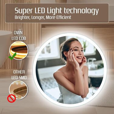 Дзеркало для ванної кімнати Venti 60 см з підсвічуванням, LED, сенсорне керування, 60x60 см