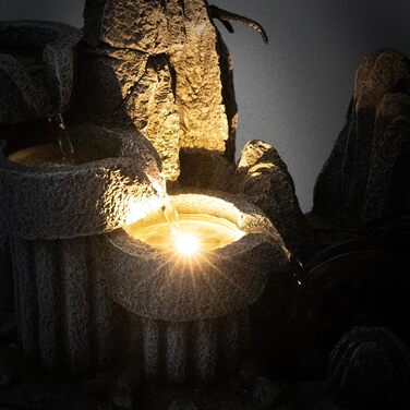 Кімнатний фонтан Lemodo Zimmerbrunnen LED 3-рівневий, з підсвіткою, для дому, офісу, вологостійкий, 27x19x33 см (Водяне колесо)