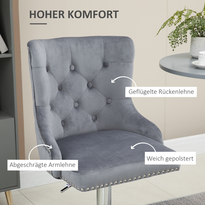 HOMCOM Набір з 2 барних стільців HOMCOM, обертові стільці з підніжкою, регульовані по висоті стільці для вітальні з оксамитовою обробкою, для барної стійки, кухні, сірого кольору, 46 x 55 x 102-123 см | Aosom
