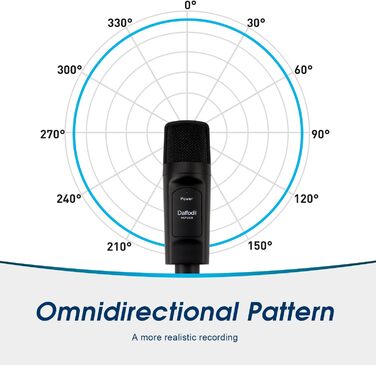 Daffodil MCP200 USB Конденсаторний мікрофон: для стрімінгу, подкастів, запису голосу. Комплект з поп-фільтром, антишоком та підставкою. Сумісний з PC, Mac.
