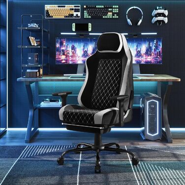 Ігровий крісло WOLTU, ергономічний офісний стілець з інтегрованим м'яким наповнювачем, адаптивною підтримкою попереку, підставкою для ніг та регульованими підлокітниками, металевий каркас