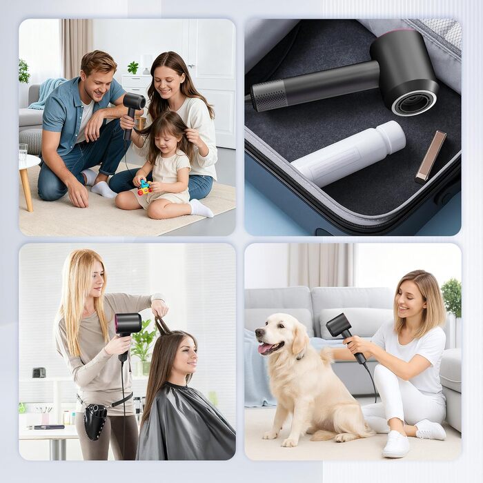 Професійний фен для волосся з високошвидкісним двигуном 160 000 об/хв, іонізацією (500 млн іонів), магнітною насадкою, 3 режими швидкості та 4 рівні температури, для дому, салонів та тварин