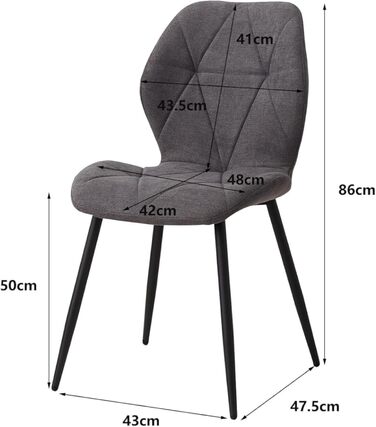 Стільці для їдальні GrandCA HOME, оббиті, скандинавський стиль, метал, ромбоподібні подушки, сірі (2 шт.)