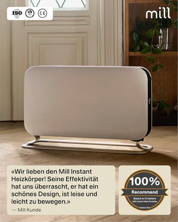 Електричний конвекторний обігрівач Mill 2200W для приміщень 26-30 м² з таймером, білий