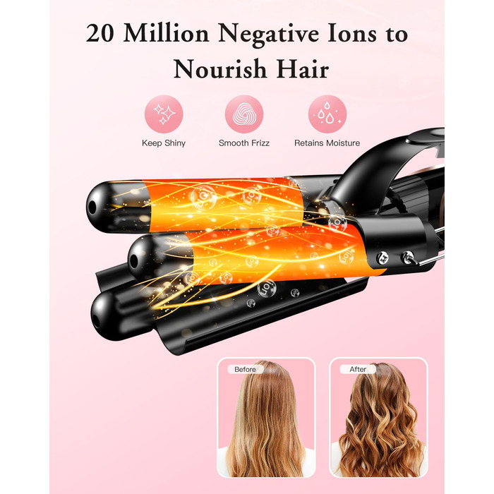 BESTOPE PRO Локкенстаб: Набір для завивки волосся 5-в-1 з 3 насадками, регулюванням температури, швидким нагрівом та рукавичкою. Рожеве золото (Чорний)