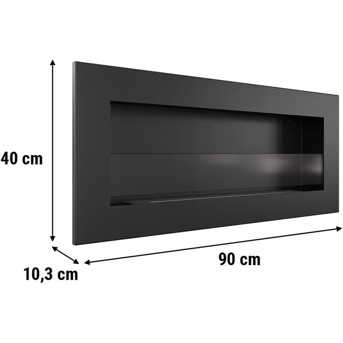 Камін на біоетанолі, настінний/кутовий монтаж, зі склом, TV, сталь, 40x90 см, чорний