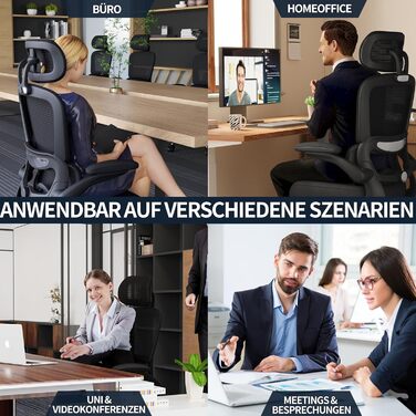 Ергономічне крісло TRALT для офісу з регульованою поперековою підтримкою та підголівником. Ігрове крісло, офісне крісло для дому та офісу. Максимальне навантаження 150 кг, чорний колір.