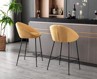 Набір з 2 барних стільців Chairus, жовті. Металевий каркас, льонова оббивка. Для кухні, дому, барної стійки.
