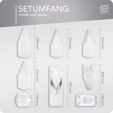 Набір Börner Gemüsehobel V3: овочевий слайсер з V-подібною лезою, 5 видів нарізки, регульований, для овочів та фруктів, з тримачем для фруктів, нержавіюча сталь, оранжево-білий (Profi Set)