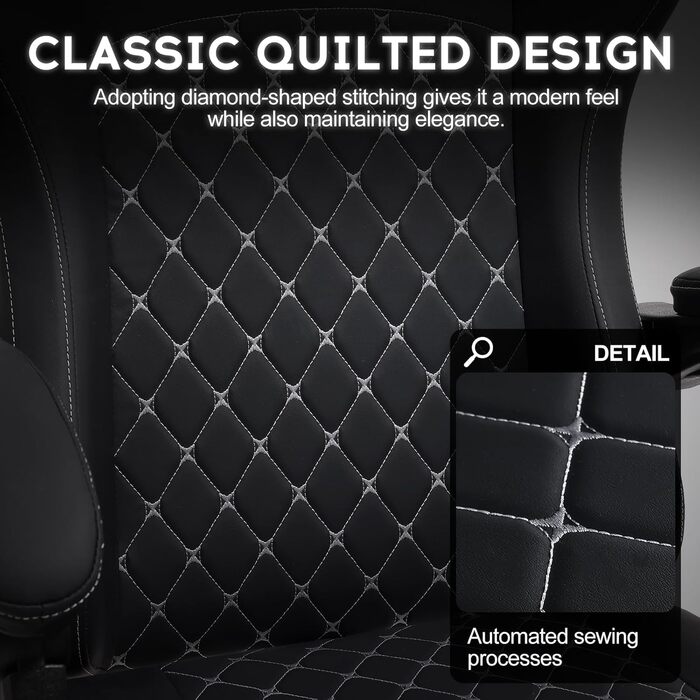 Ігровий крісло Vittanly з пружинним сидінням, ергономічний геймерський стілець з підголівником, поперековою подушкою та підніжкою, регульований поворотний ігровий крісло-офісне крісло, чорний, 150 кг