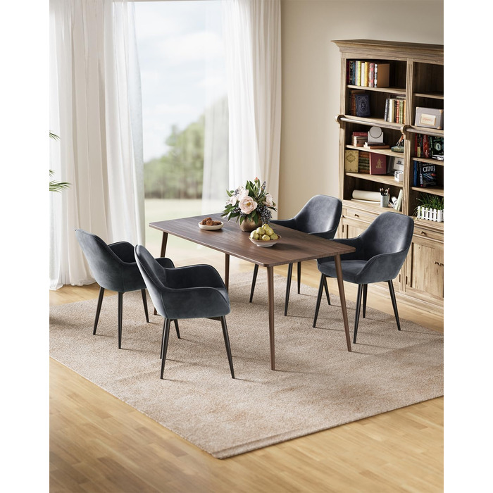 Крісла ELUCHANG для їдальні (4 шт.) з підлокітниками, м'які, з велюру, до 120 кг, для кухні, вітальні, їдальні, темно-сірий колір