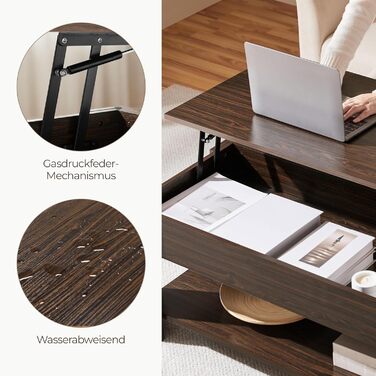 Журнальний столик Yaheetech з регульованою висотою та прихованим місцем для зберігання, 98 x 50 x (42-56) см, колір еспресо