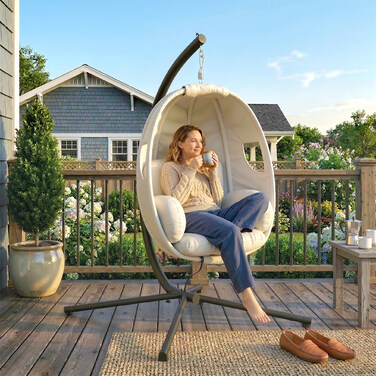 Підвісне крісло з каркасом, складане. Комфортний гамак з товстими подушками, регульованою висотою та ременем безпеки (до 120 кг)