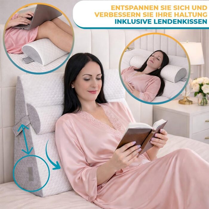 Ортопедична подушка для ніг Ritalia Venenkissen: підтримка ніг, лікування варикозу, 3 рівні висоти, 60x60x30 см, сірий колір