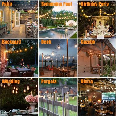 LED гірлянда Achin 15M для зовнішнього використання, тепле біле світло 2700K, 25+2 лампочки G40 E12, диммування, для саду, вечірки, тераси