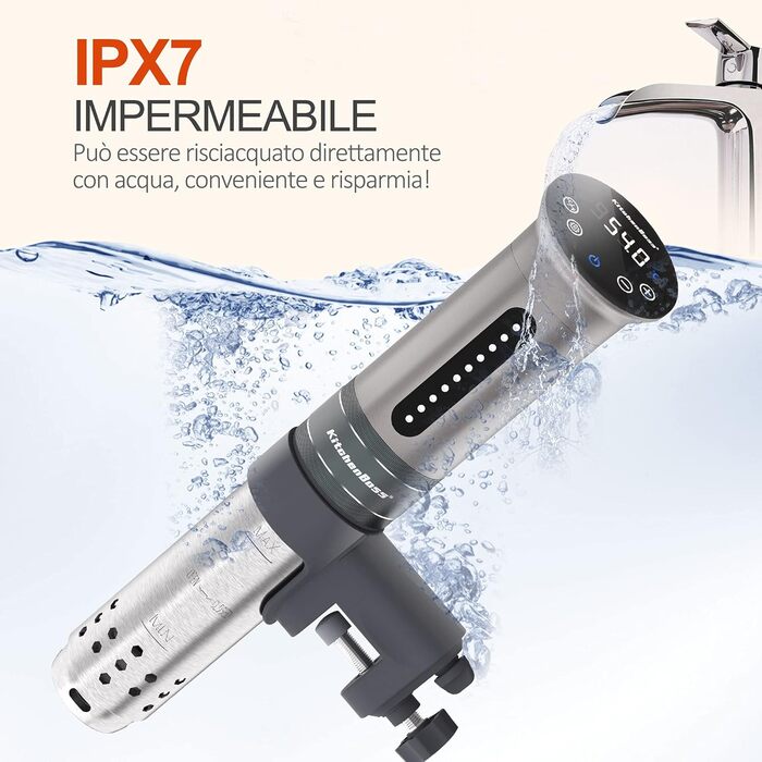 Су-від кухонний термоциркулятор KitchenBoss Roner: професійний, з таймером, IPX7, срібний