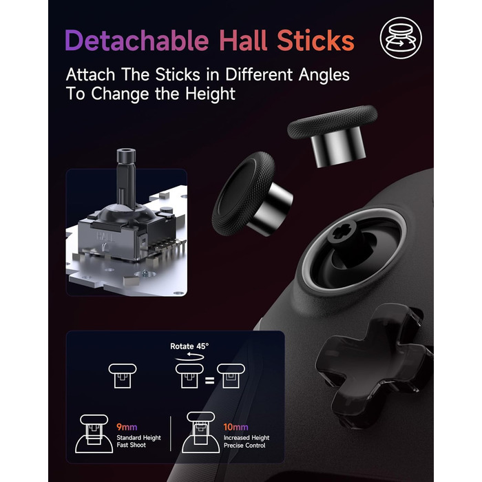 Бездротовий контролер EasySMX X20 з RGB підсвічуванням для PC, Switch, Android. 2 в 1 тригери, знімний джойстик, механічні кнопки, 6-осьовий гіроскоп, білий (чорний)