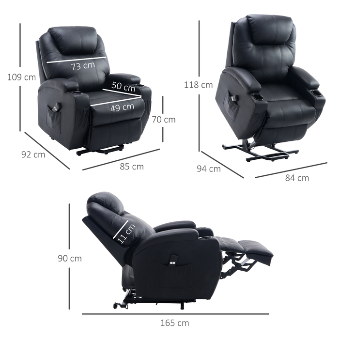 HOMCOM Recliner, реклайнер для телевізора з допоміжним пристроєм, з сумкою для зберігання, регульований кут, пульт дистанційного керування, 84 x 92 x 109 см, чорний| Аосом