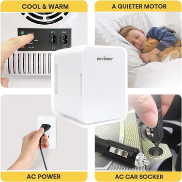 Портативний міні-холодильник Enventor 10 л, 220V/12V, охолоджувач і підігрівач з LCD-дисплеєм для авто, подорожей, косметики, напоїв, їжі, білий