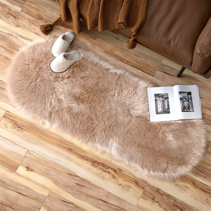 Килимок зі штучного хутра MIULEE пухнастий м'який теплий сучасний килимок для дивана килимок зі штучного хутра декоративний килимок неправильної форми з вовни Довгошерстий затишний 60x90 см золотистий (60x160 см, овальний охристий)