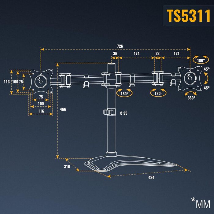 Підставка для монітора RICOO на 2 монітори, Dual Monitor Arm, TS7811 | Підставка для комп'ютерних моніторів 13-27 дюймів